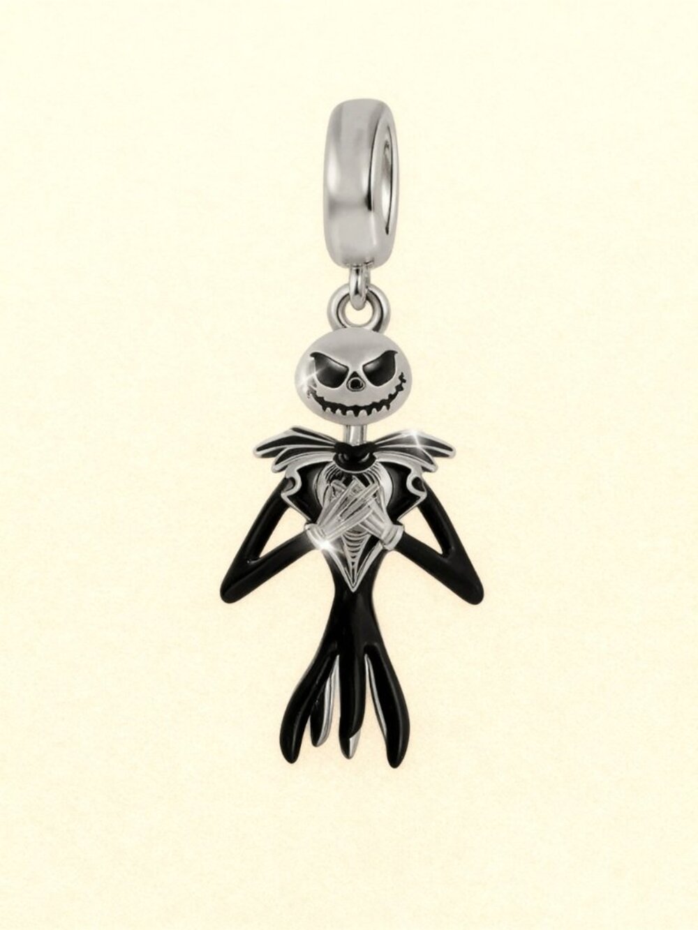 Sterling Silver Black Enamel Skeleton Charm Pendant